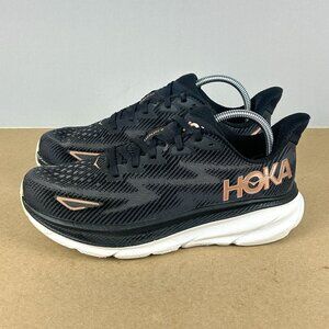 Hoka Clifton 9 Athletic Running Shoes Womens 7 Black Rose Gold Low Top Lace Up